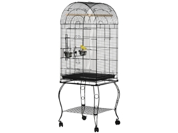 Gaiola Para Pássaros Com Suporte E Rodas Bandeja Amovível E 2 Tigelas 51x51x153 Cm Preto