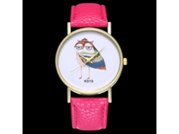 Reloj De Moda Casual Unisex Con Movimiento De Cuarzo Y Correa De Cuero Pu Rojo Rosa
