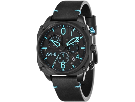Relógio masculino couro real preto Lafayette Av-4052-05 AVI-8