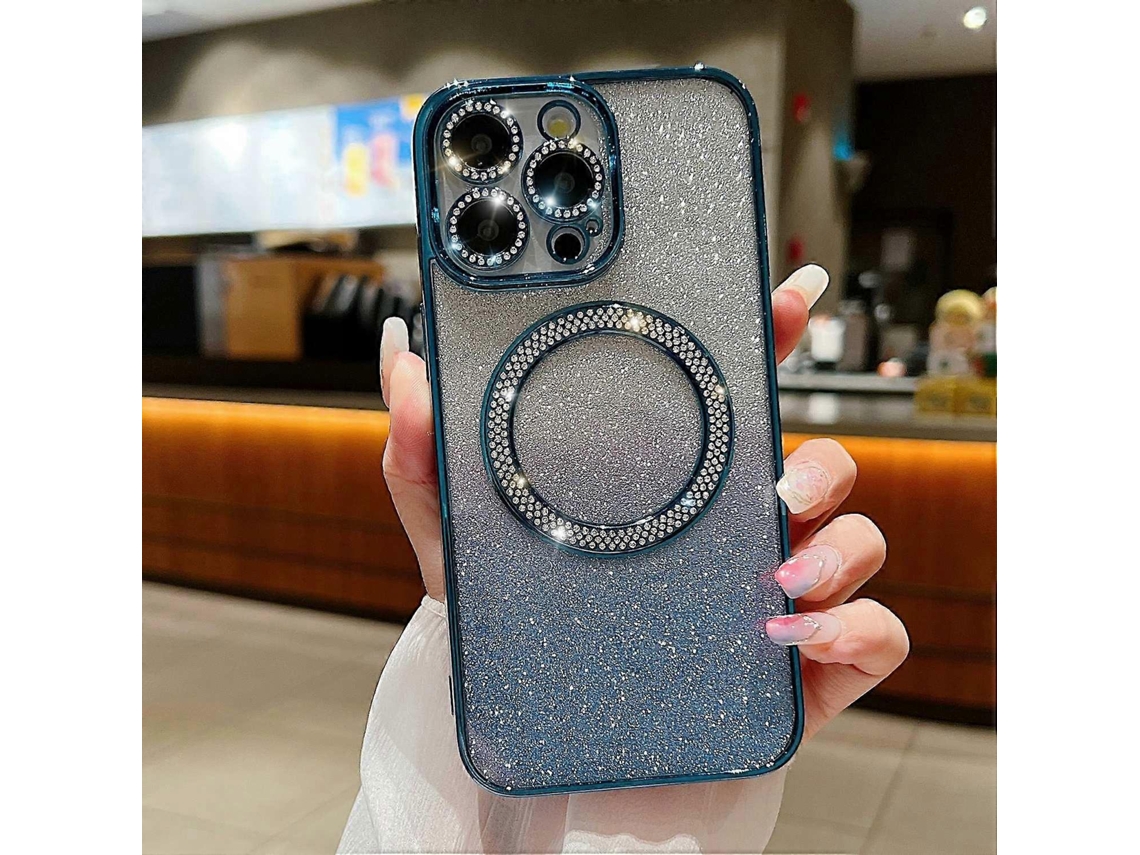 Capa Magnética À Prova De Choque Tpupc Para Iphone 14 Pro Com Glitter Gradiente