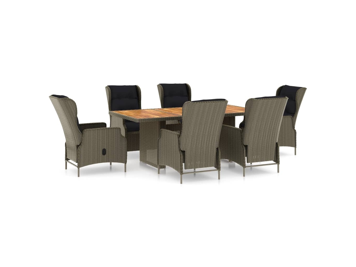 Maison Exclusive - 7 Pcs Conjunto Jantar Exterior Com Almofadões Vime Pe Castanho