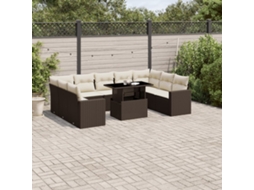 10 Pcs Conj. Sofás Jardim Com Almofadões Vime Pe Marrom Dkd Home Decor