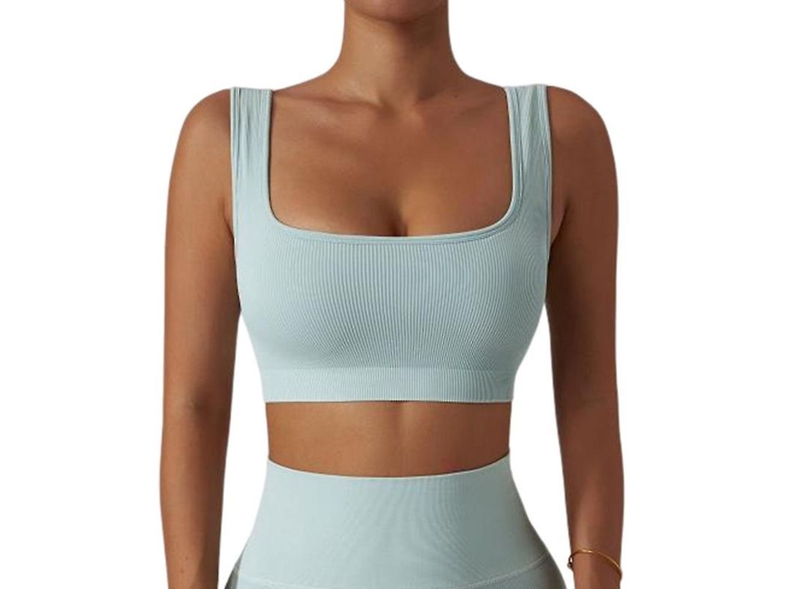Regata Costurada Simples com Sutiã Esportivo Crop Top para Mulher Moda Casual e Ativa Verde Claro