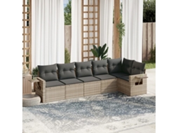 Vidaxl 6 Pcs Conj. Sofás Jardim Com Almofadões Vime Pe Cinzento-claro