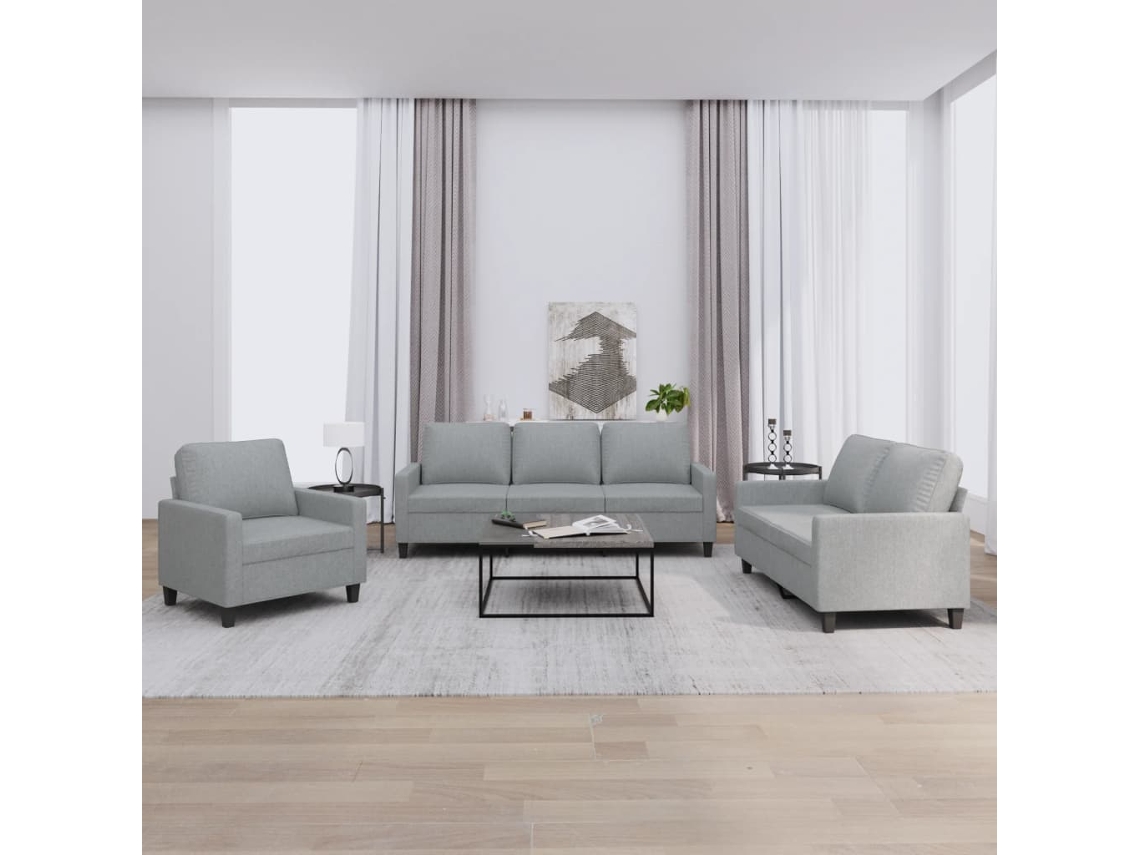 Conjunto 3 Pcs de Sofás com Almofadões Tecido Cinzento-Claro PANGSHIYUAN