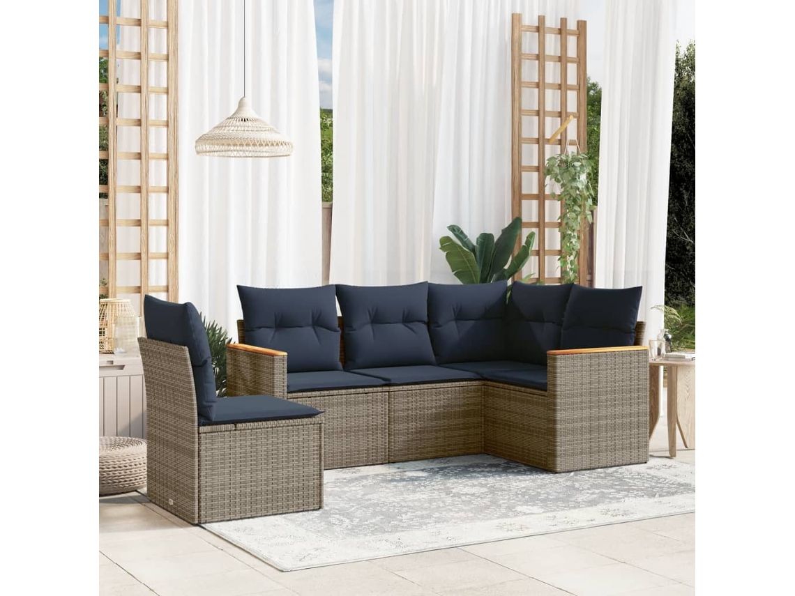 Vidaxl Conjunto De Sofá De Jardim De 5 Peças Com Almofadas Em Rattan Sintético Cinza