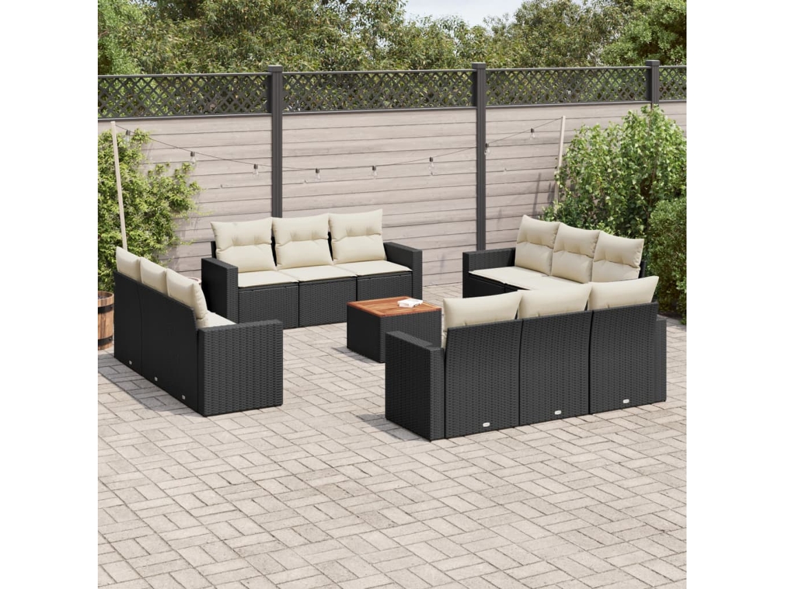 Vidaxl 13 Pcs Conjunto De Sofás De Jardim Com Almofadões Vime Pe Preto