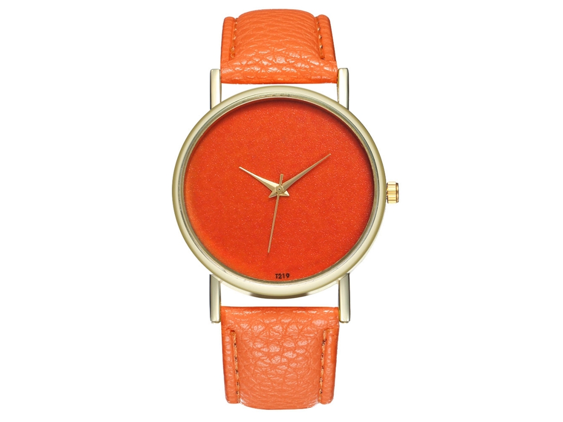 Reloj De Cuarzo Casual Para Mujer Con Dial Naranja Y Correa De Cuero Pu Naranja