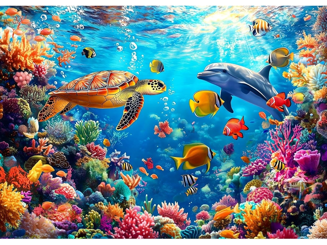 Quebra Cabeça De 1000 Peças Do Mundo Subaquático Para Adultos, Quebra Cabeça De Tartaruga Marinha E Baleia De 1000 Peças Bisbisous (azul)