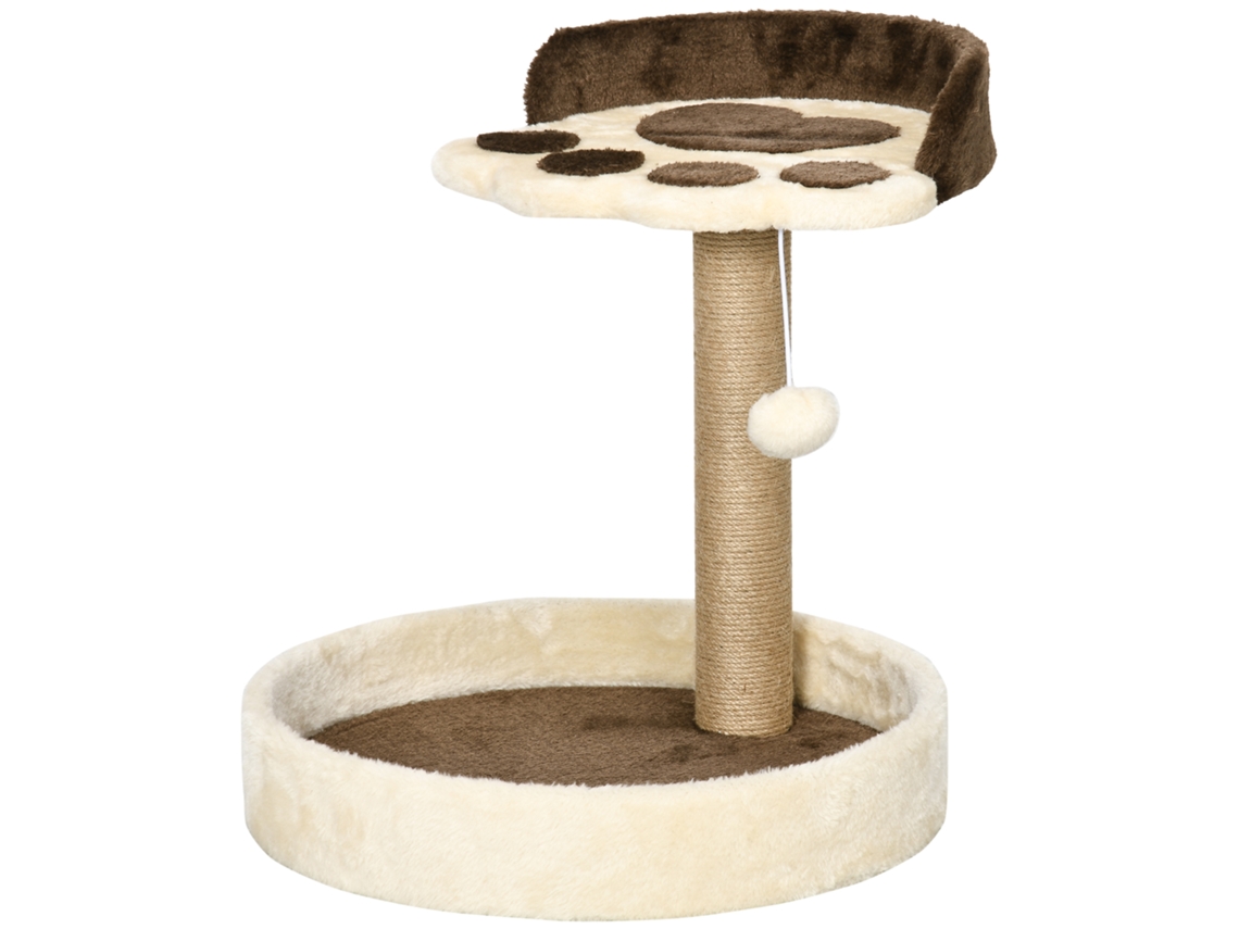 Arranhador Para Gato Com 2 Camas Poste De Juta Brinquedo Pendurado Ø41x44 Cm Marrom