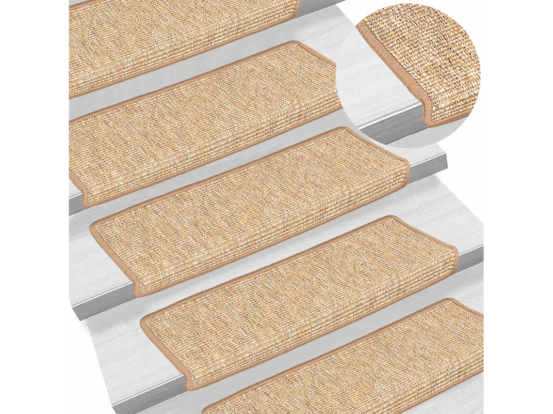 Vidaxl Tapetes De Escada 15 Peças 65x21x4 Cm Marrom Claro Com Borda Retangular