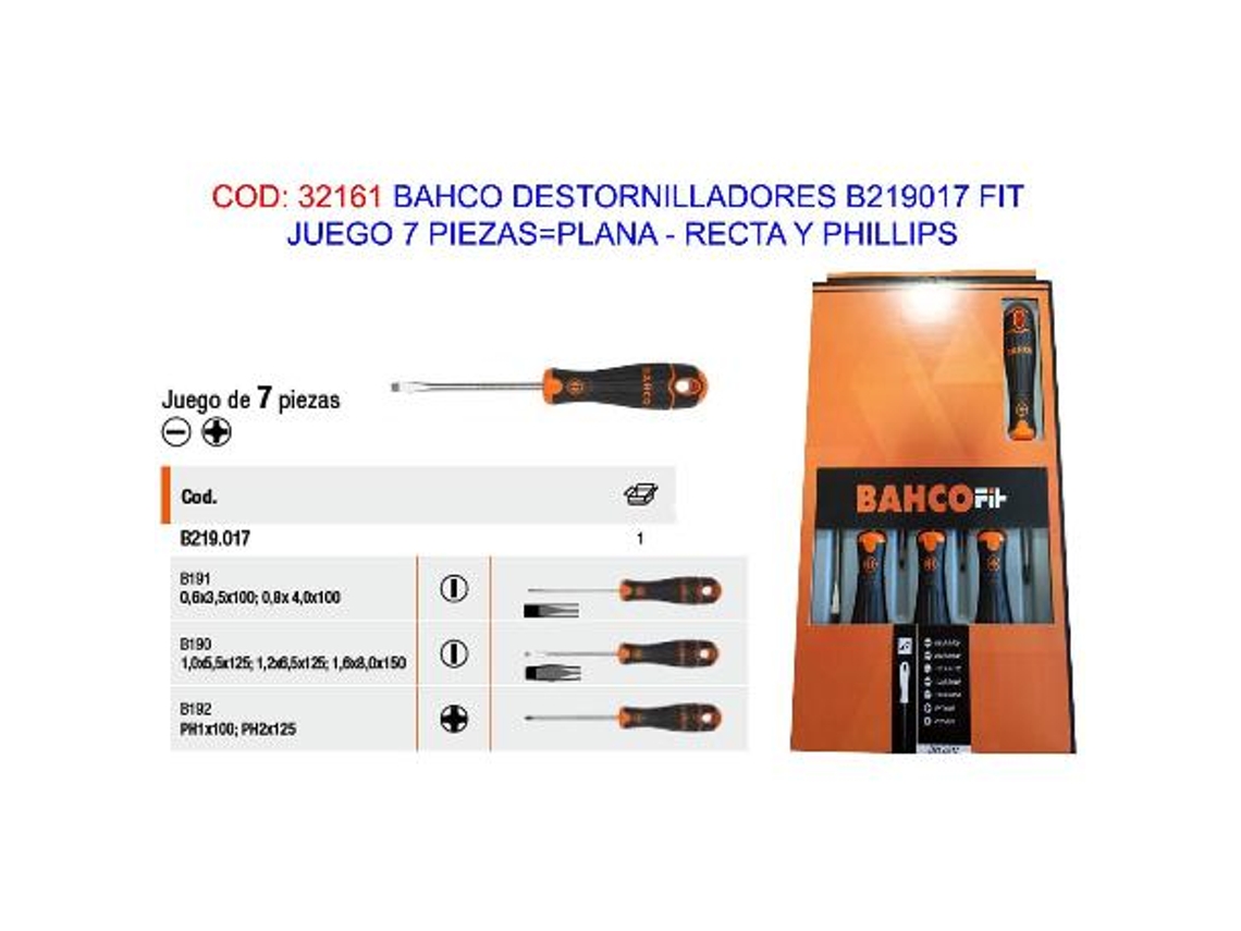 Set Chaves De Fenda / Phillips 7pcs Bahco B219.017