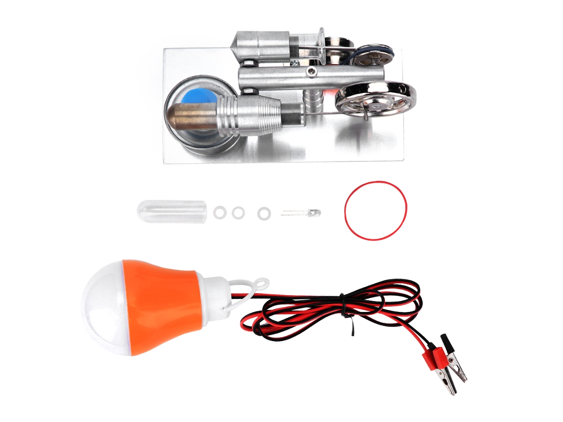 Motor de Stirling em T Prata Gerador Micro Aquecido a Ar