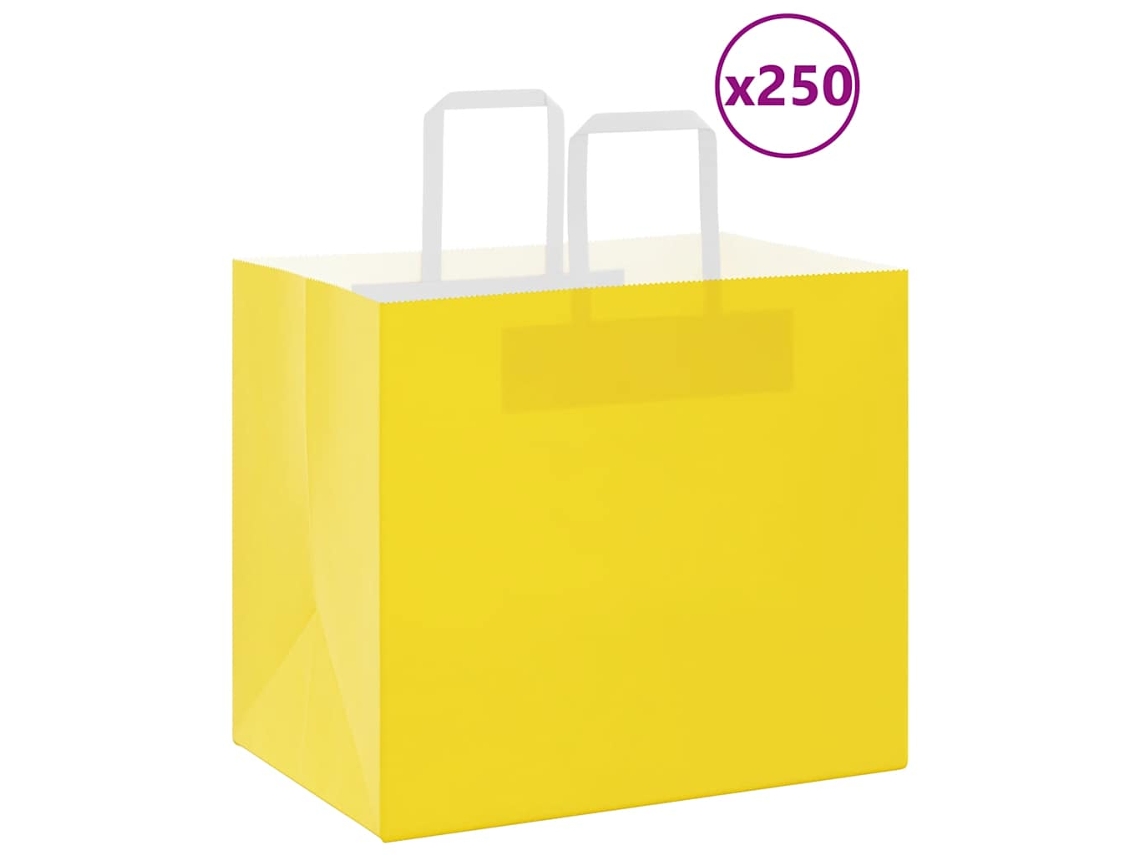 Vidaxl Sacos De Papel 250 Unid Com Alças Amarelo 32x22x28 Cm