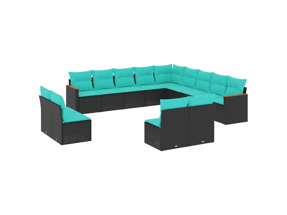 Conjunto de Sofá de Jardim, 13 Peças, Almofadas, Rattan Preto MAISON EXCLUSIVE