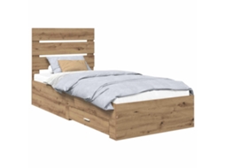 Estrutura de Cama com Gaveta MAISON EXCLUSIVE Carvalho Artesanal 100 X 200 cm