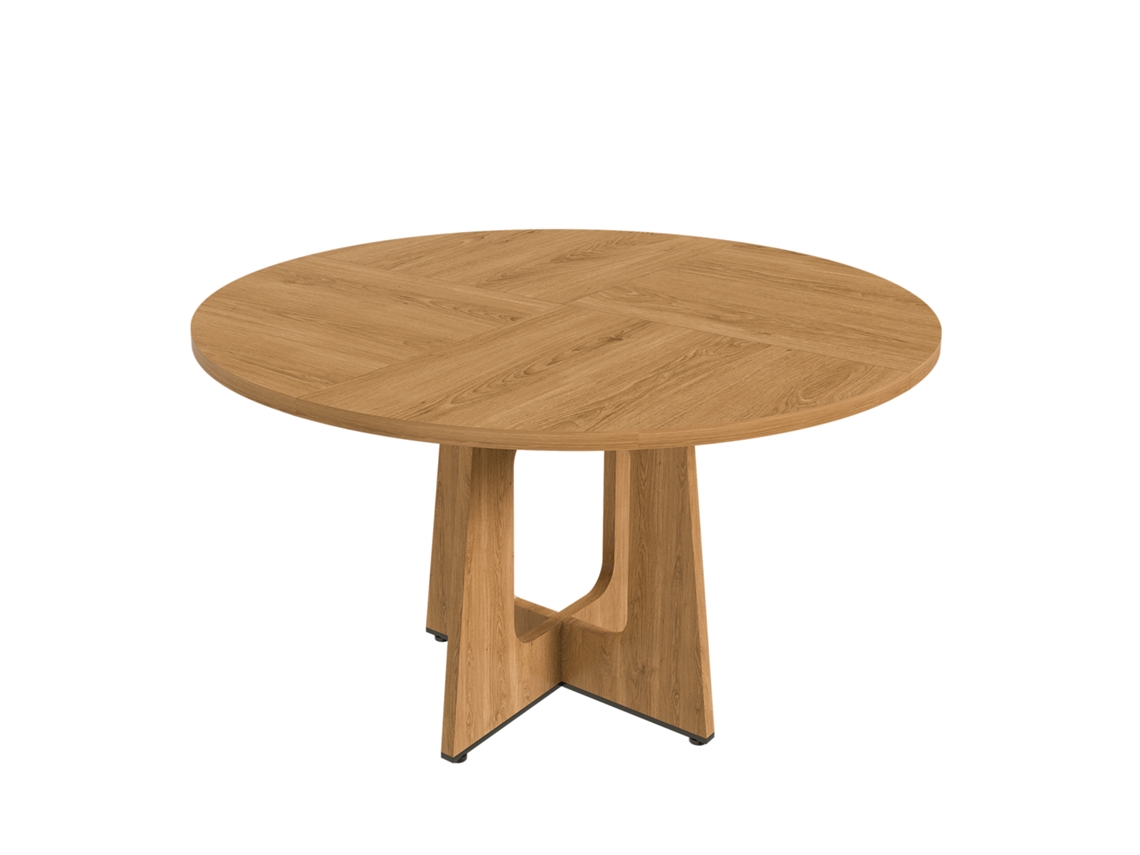 Mesa Redonda Modular Ø120cm Altura 76cm Mdf Folha Carvalho, Para 4 Pessoas Todos Os Espaços