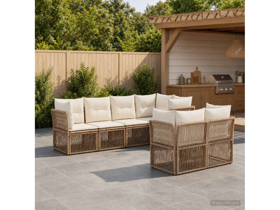 Vidaxl Conjunto De Sofá De Jardim 7 Unid. 7-número De Lugares Bege