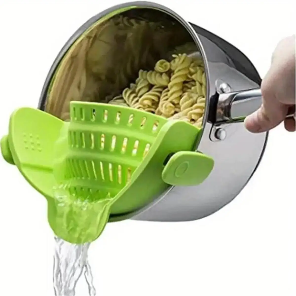1 Escorredor de Silicone Ajustável com Clipe, Escorredor de Cozinha Portátil MDUG (verde)
