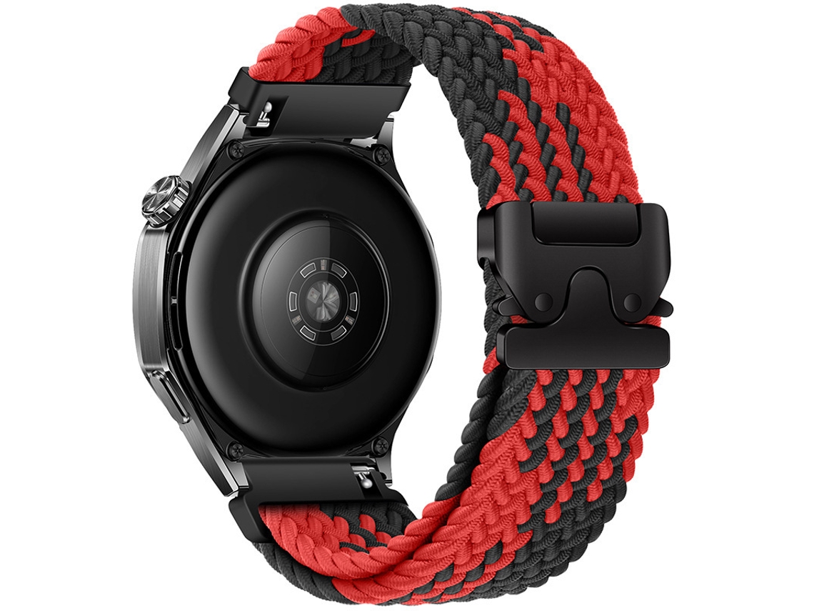 Pulseira de Nylon Trançado Con Fivela Paraquedas Para Huawei Gt5 E Samsung Watch7, Padrão Z Arco Íris Preto E Vermelho