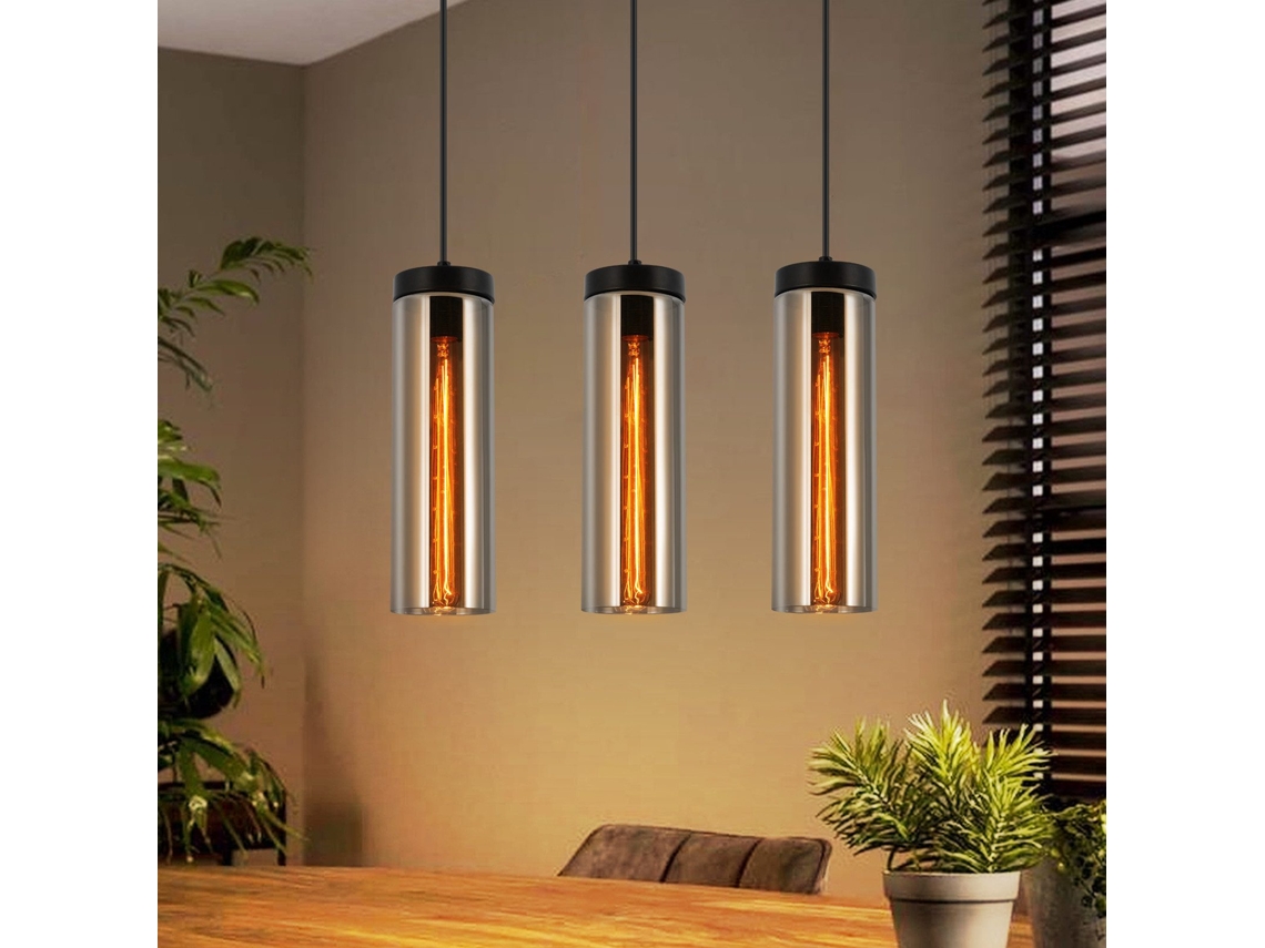 Nettlife Candeeiro Suspenso De Vidro Preto Fosco Retrô Com 3 Chamas E27 Para Mesa De Jantar, 25 W, Ip20, 32,5 Cm, Regulável, Para Uso Diário