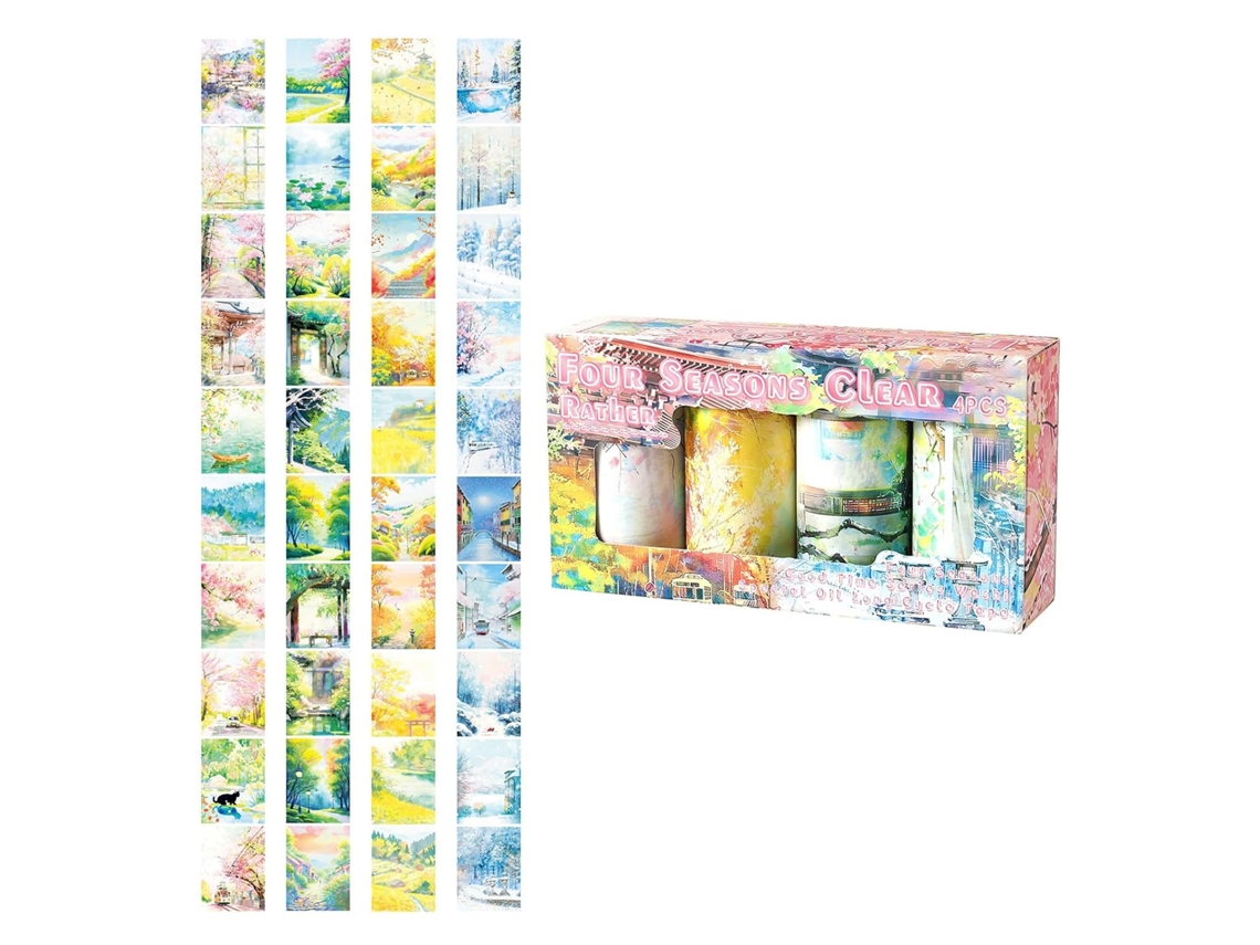 Fita Decorativa Com Padrão Cíclico De Paisagem, Pacote Com 4 Unidades, Cortada Com Precisão Para Jornais E Embalagens De Presentes.