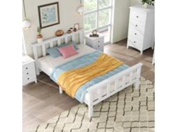 Cama Individual 90x200 Cm Pinho Maciça Branca Cabeceira Base Lamelas