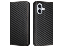 Capa Em Couro Pu Magnético Com Suporte Para Apple Iphone 16 Plus - Preto