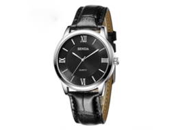 Relógio de pulso feminino Senda S-8195, modelo Simple Fashion, em couro, com movimento de quartzo, nas cores branco e preto.