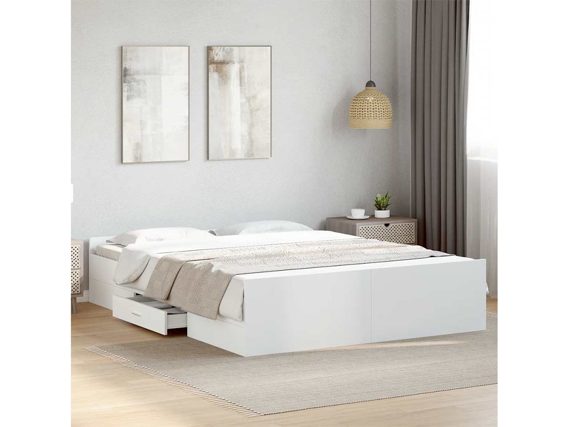 Vidaxl Estrutura de Cama C/ Gavetas 160x200cm Derivados Madeira Branco