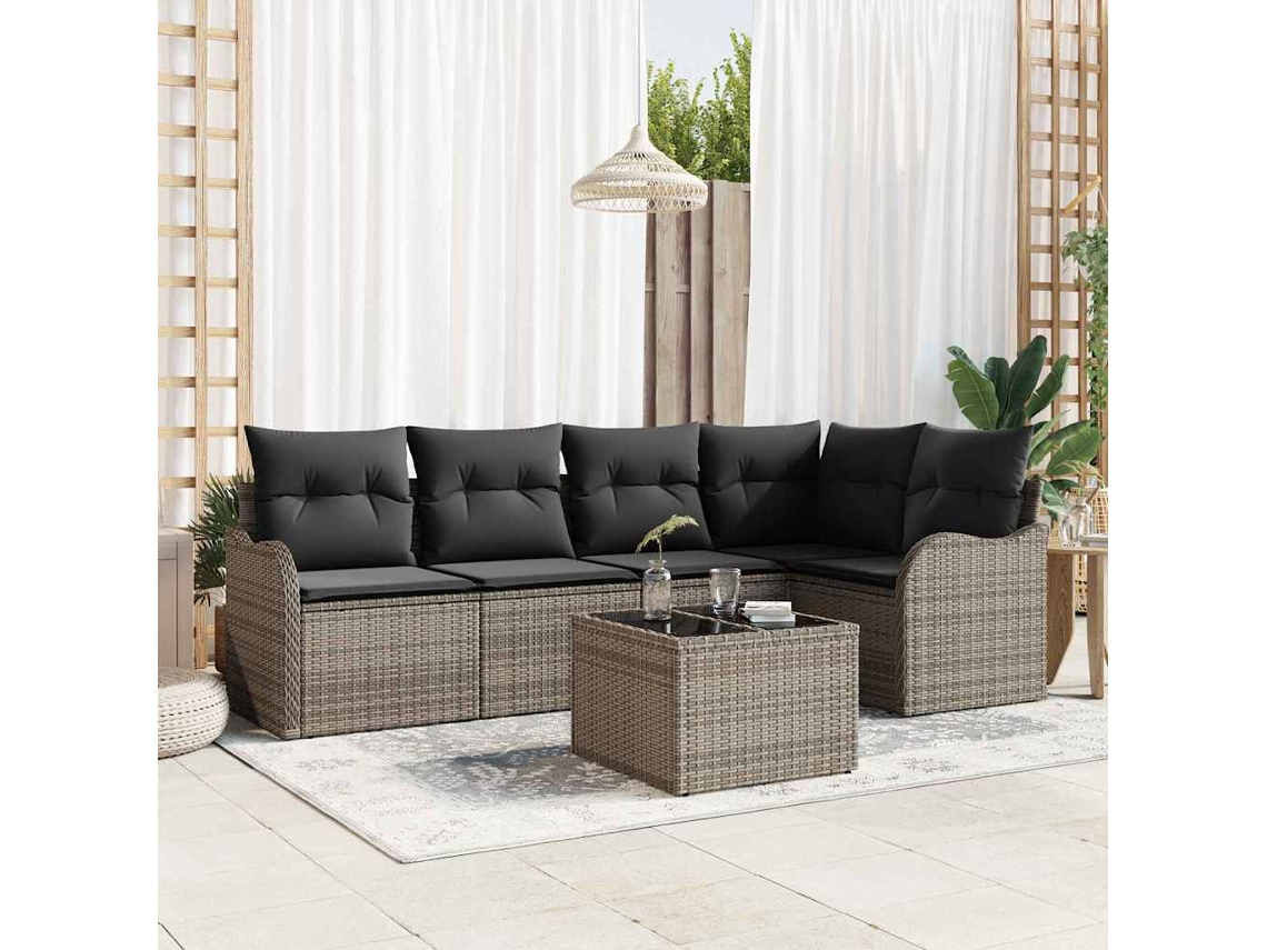 Vidaxl Conjunto De Sofá De Jardim 6 Unid. Cinzeto Vime Pe