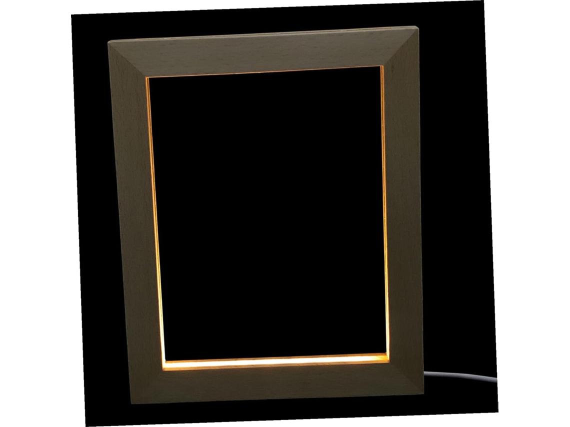 Porta Retratos Madeira Natural Iluminação Led 170x130mm Quente Usb Criativo 3d Decoração Mesa Luz Casa GOKOCO