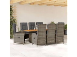 Vidaxl 9 Pcs Conjunto De Jantar P/ Jardim C/ Almofadões Vime Pe Cinza