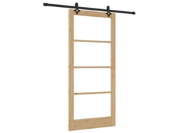 Porta De Correr Com Conjunto De Hardware Orkdalmadeira Sólida Natural Vidro Vidaxl Bege Madeira (93 X 202 Cm)