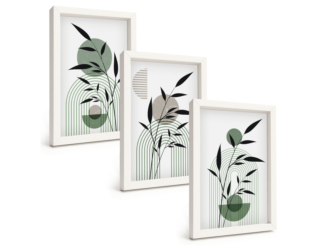 Conjunto De Quadros Com Moldura Composições De Plantas Em Estilo Boho Moldura Branca Fotos Para O Escritório Espelharte (3 Peças 20x30 Cm)