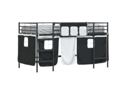 Cama De Solteiro | Camas Para Quarto | Estrutura De Cama Loft Para Crianças Com Cortinas Preto