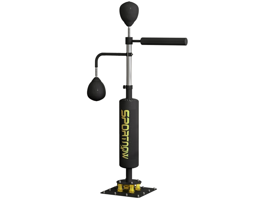 Suporte para boxe com duas bolas de velocidade, barra giratória, almofada de apoio, altura ajustável, 107x36x140-205 cm, preto.