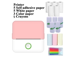 Impressora Bluetooth Portátil Para Erros Escolares Sfushos (rosa Branca, 5 Rolos Autocolante, 5 Rolos Térmico, 3 Rolos Colorido, 5 Canetas Coloridas)