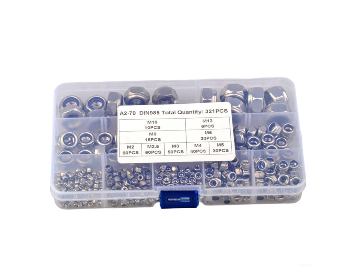 Conjunto De 321 Porcas Sextavadas Métricas Aço 304 Com Inserto Nylon,