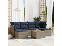 Vidaxl Conjunto De Sofá De Jardim Com 7 Peças E Almofadas Em Rattan Sintético Cinza