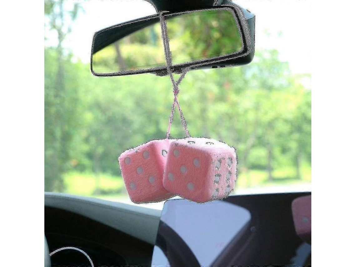 1 Par Dados De Pelúcia Com Espelhos Retangulares Para Decoração De Interior De Carro 7.5cm Rosa
