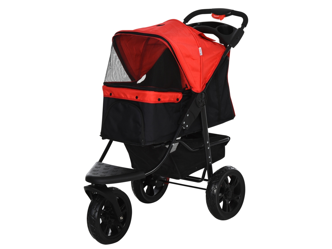 Carrinho Dobrável Animais 3 Rodas C/ Correias E Cesto 109,5x54,5x106,5 Cm Vermelho/preto