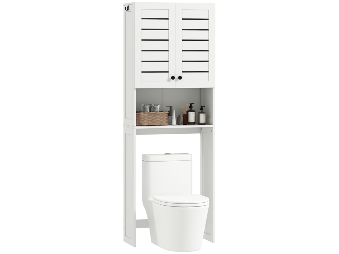 Móvel De Banheiro Com Espaço Para Vaso Sanitário/máquina De Lavar E Armário De Duas Portas Com Venezianas, 67x31,5x190cm, Branco