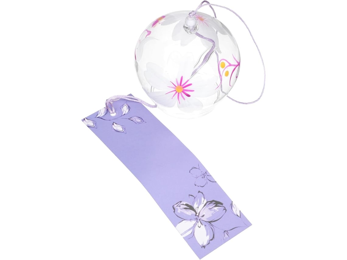Sino de Vento de Vidro Inoomp com Estampa Floral Branca e Violeta, Pintado À Mão, para Decoração de Jardim, Varanda e CHABERLU