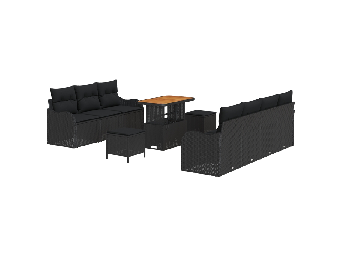 Conjunto 10 Conjunto De Sofá De Jardim Vidaxl Preto Vime Pe (90 X 55 X 71 Cm)