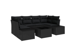 Conjunto 7 Conjunto De Sofá De Jardim Vidaxl Preto Vime Pe (55 X 55 X 37 Cm)