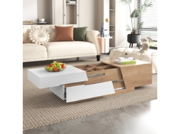 Mesa De Centro Extensível - Mesa De Sala Com Gavetas - Mesa Auxiliar Com Estrutura Em Blocos Coloridos - Natural, Branco