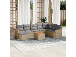 Vidaxl 9 Pcs Conj. Sofás Jardim C/ Almofadões Vime Pe Bege Misturado