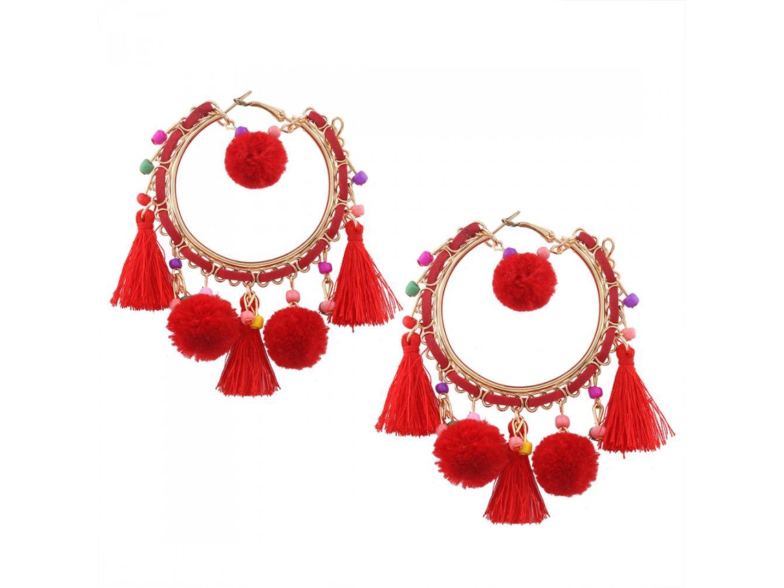 Brincos Pendentes Étnicos Com Tassel E Bola Redonda