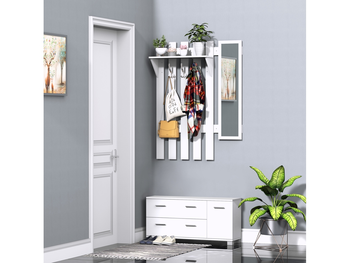 Conjunto Entrada Com Cabide Espelho E Sapateira 3 Ganchos Branco